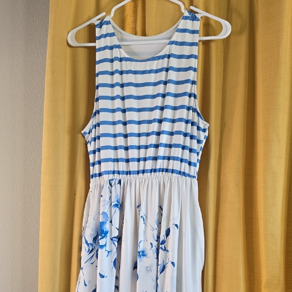 Striped Floral Sleeveless Dress
